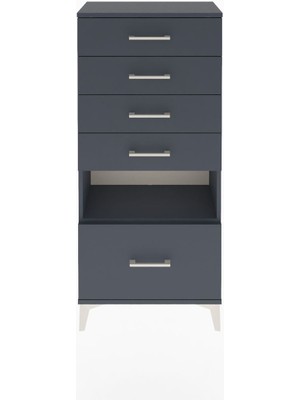 Arges Dolap Tek Raflı 5 Çekmeceli 60X30X134 Antrasit-Antrasit