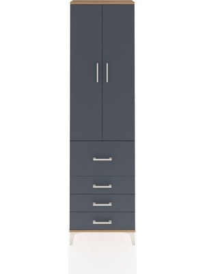 Arges Dolap 3 Raflı 4 Çekmeceli 2 Kapaklı 60X30X221 Çam-Antrasit