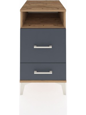 Kronos Komodin Tek Raflı 2 Çekmeceli 44X59X80 Çam-Antrasit