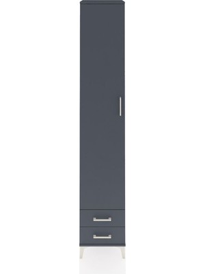 Hyperion Dolap 4 Raflı 2 Çekmeceli Tek Askılı 44X44X243 Antrasit-Antrasit