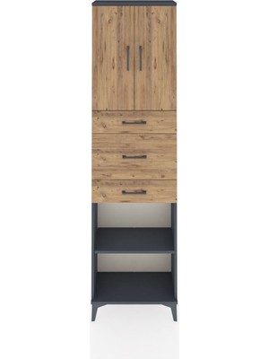 Arges Dolap 3 Raflı 3 Çekmeceli 2 Kapaklı 60X30X221 Antrasit-Çam