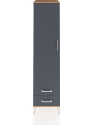 Kronos Dolap 4 Raflı 2 Çekmeceli Tek Kapaklı 44X59X182 Çam-Antrasit