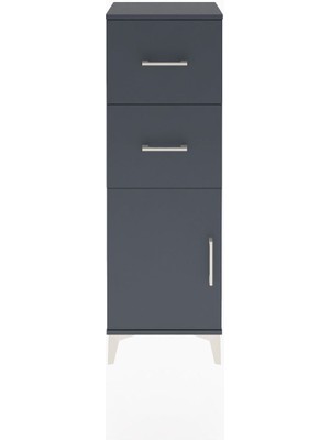Arges Dolap Tek Raflı 2 Çekmeceli Tek Kapaklı 44X30X134 Antrasit-Antrasit