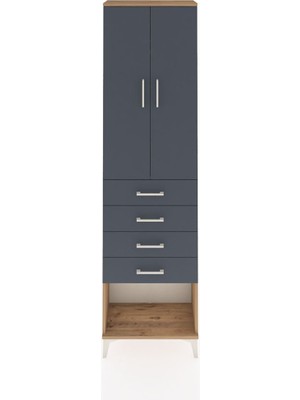Arges Dolap 2 Raflı 4 Çekmeceli Tek Askılı 60X30X221 Çam-Antrasit