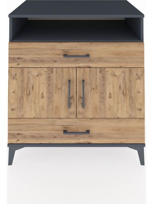 Kronos Şifonyer 2 Raflı 2 Çekmeceli 2 Kapaklı 88X59X96 Antrasit-Çam