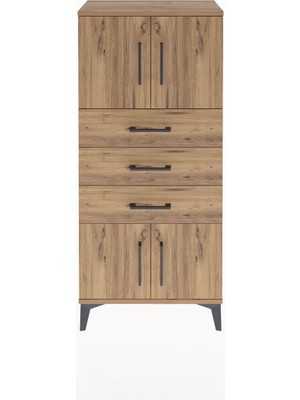 Arges Dolap Tek Raflı 3 Çekmeceli 4 Kapaklı 60X30X134 Çam-Çam