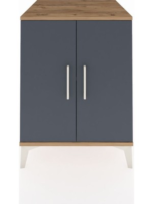 Kronos Komodin Tek Raflı 2 Kapaklı 60X59X80 Çam-Antrasit