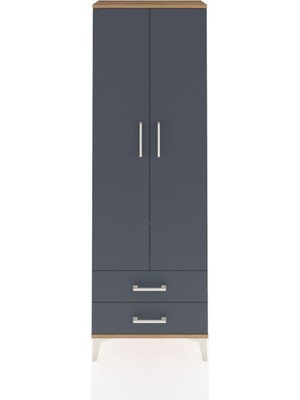 Arges Dolap 2 Raflı 2 Çekmeceli Tek Askılı 60X30X182 Çam-Antrasit