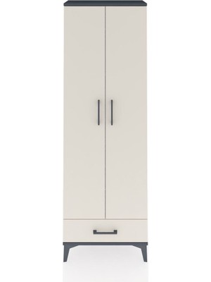 Arges Dolap 5 Raflı Tek Çekmeceli 2 Kapaklı 60X30X182 Antrasit-Aytaşı