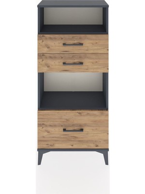 Hyperion Dolap 2 Raflı 3 Çekmeceli 60X44X134 Antrasit-Çam
