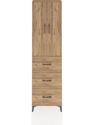 Arges Dolap 3 Raflı 3 Çekmeceli 2 Kapaklı 60X30X221 Çam-Çam
