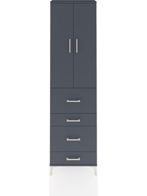Arges Dolap 3 Raflı 4 Çekmeceli 2 Kapaklı 60X30X221 Antrasit-Antrasit