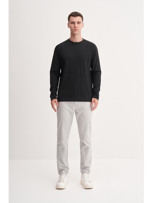 Cazador 53950 Siyah Erkek Bisiklet Yaka Çizgili Sweatshirt