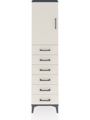 Arges Dolap 2 Raflı 6 Çekmeceli Tek Kapaklı 44X30X182 Antrasit-Aytaşı