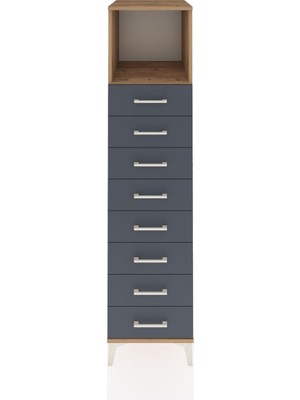 Kronos Dolap Tek Raflı 8 Çekmeceli 44X59X182 Çam-Antrasit