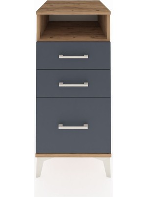 Kronos Komodin Tek Raflı 3 Çekmeceli 44X59X96 Çam-Antrasit