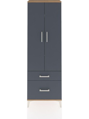 Arges Dolap 4 Raflı 2 Çekmeceli 2 Kapaklı 60X30X182 Çam-Antrasit