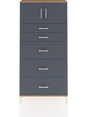 Arges Dolap Tek Raflı 5 Çekmeceli 2 Kapaklı 88X30X182 Çam-Antrasit