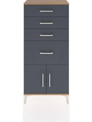 Hyperion Dolap 4 Çekmeceli 2 Kapaklı 60X44X134 Çam-Antrasit
