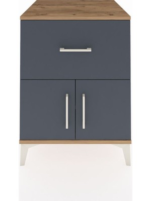 Kronos Komodin Tek Raflı Tek Çekmeceli 2 Kapaklı 60X59X80 Çam-Antrasit