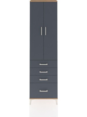 Arges Dolap 2 Raflı 4 Çekmeceli Tek Askılı 60X30X221 Çam-Antrasit