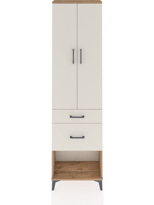 Arges Dolap 2 Raflı 2 Çekmeceli Tek Askılı 60X30X221 Çam-Aytaşı