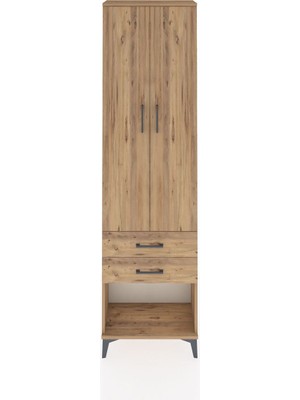 Arges Dolap 2 Raflı 2 Çekmeceli Tek Askılı 60X30X221 Çam-Çam