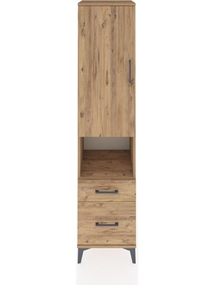 Hyperion Dolap 4 Raflı 2 Çekmeceli Tek Kapaklı 44X44X195 Çam-Çam