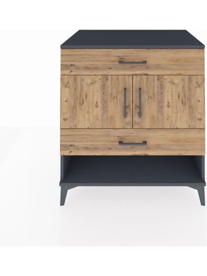 Kronos Şifonyer 2 Raflı 2 Çekmeceli 2 Kapaklı 88X59X96 Antrasit-Çam