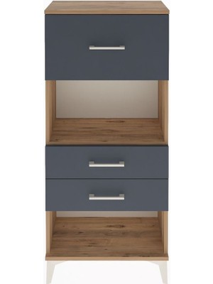 Arges Dolap Tek Raflı 3 Çekmeceli 60X30X134 Çam-Antrasit