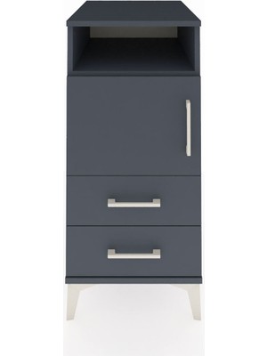 Kronos Komodin 2 Raflı 2 Çekmeceli Tek Kapaklı 44X59X96 Antrasit-Antrasit