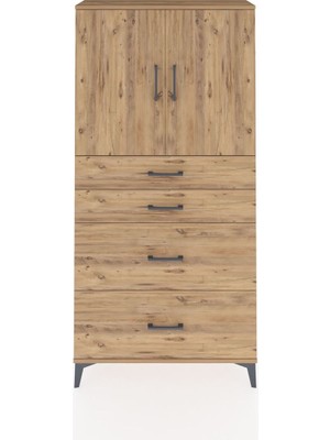 Arges Dolap 2 Raflı 4 Çekmeceli 2 Kapaklı 88X30X182 Çam-Çam