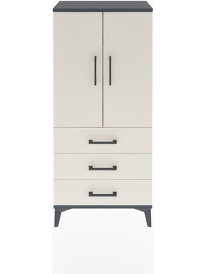 Arges Dolap 3 Raflı 3 Çekmeceli 2 Kapaklı 60X30X134 Antrasit-Aytaşı