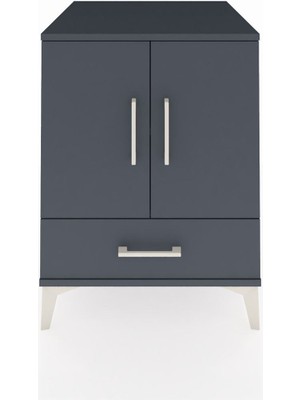 Kronos Komodin 2 Raflı Tek Çekmeceli 2 Kapaklı 60X59X80 Antrasit-Antrasit