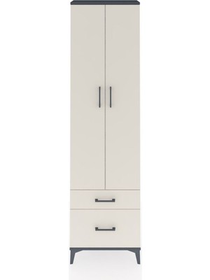Arges Dolap 4 Raflı 2 Çekmeceli 2 Kapaklı 60X30X221 Antrasit-Aytaşı