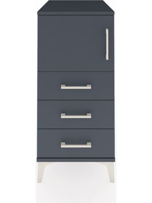 Kronos Komodin Tek Raflı 3 Çekmeceli Tek Kapaklı 44X59X96 Antrasit-Antrasit