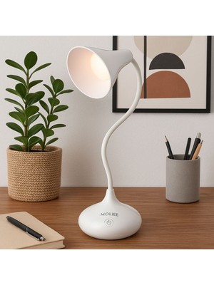 Ayarli ve Şarjlı Dekoratif Masa Lambası, Beyaz Renkli, Şık ve Kullanışlı Tasarım