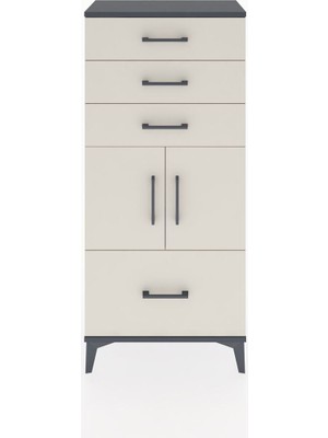 Hyperion Dolap Tek Raflı 4 Çekmeceli 2 Kapaklı 60X44X134 Antrasit-Aytaşı