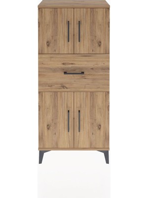 Arges Dolap Tek Raflı Tek Çekmeceli 4 Kapaklı 60X30X134 Çam-Çam