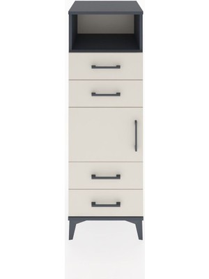 Hyperion Dolap 2 Raflı 4 Çekmeceli Tek Kapaklı 44X44X134 Antrasit-Aytaşı