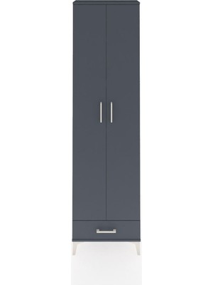 Arges Dolap 5 Raflı Tek Çekmeceli 2 Kapaklı 60X30X221 Antrasit-Antrasit
