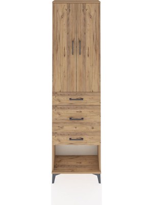Arges Dolap 3 Raflı 3 Çekmeceli 2 Kapaklı 60X30X221 Çam-Çam