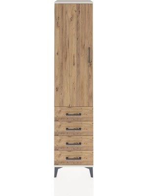 Hyperion Dolap 4 Raflı 4 Çekmeceli Tek Kapaklı 44X44X195 Aytaşı-Çam