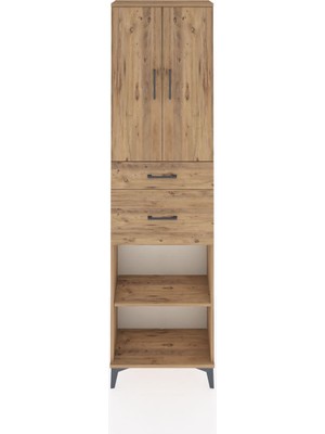 Arges Dolap 4 Raflı 2 Çekmeceli 2 Kapaklı 60X30X221 Çam-Çam