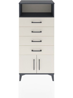 Arges Dolap Tek Raflı 4 Çekmeceli 2 Kapaklı 60X30X134 Antrasit-Aytaşı
