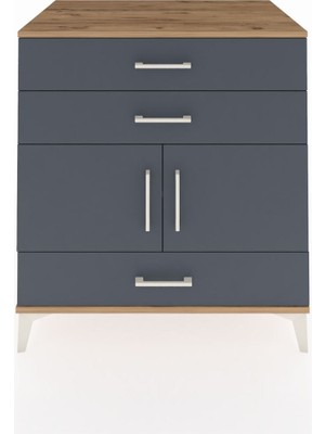 Kronos Şifonyer Tek Raflı 3 Çekmeceli 2 Kapaklı 88X59X96 Çam-Antrasit