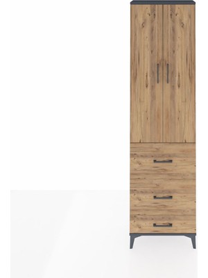 Arges Dolap 2 Raflı 3 Çekmeceli Tek Askılı 60X30X221 Antrasit-Çam
