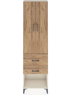 Arges Dolap 2 Raflı 2 Çekmeceli Tek Askılı 60X30X221 Aytaşı-Çam