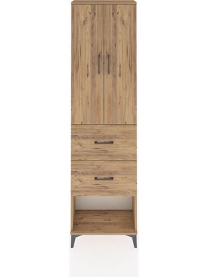 Arges Dolap 2 Raflı 2 Çekmeceli Tek Askılı 60X30X221 Çam-Çam