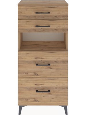 Arges Dolap Tek Raflı 4 Çekmeceli 60X30X134 Çam-Çam